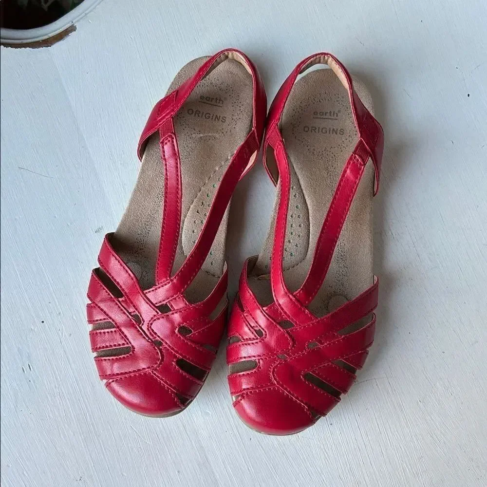 Earth origins Red Berri Mary Jane Woven Slingback Women's Sandals Size 6M